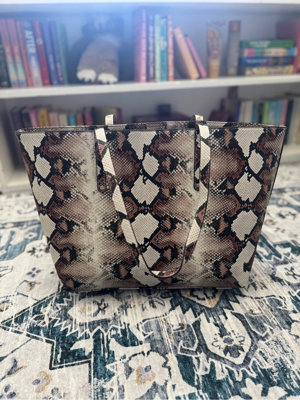 INC International Concepts Brown and Cream Snake-Print Tote